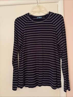 J. McLaughlin Blue & White Striped Long-Sleeve Crewneck Top